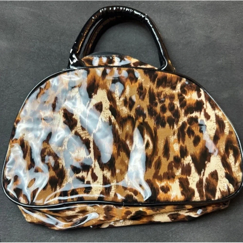 Betsey Johnson Leopard Print Top Handle Bag Clear Patent Trim Satchel Handbag
